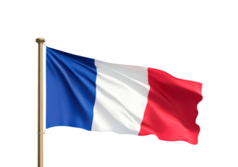 Waving French flag on transparent background, PNG