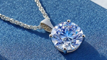Realistic Painting of a Diamond Pendant Necklace on a Blue Background