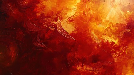 Abstract fiery background with swirling shapes and textures in shades of red, orange, and yellow.