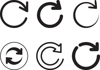  Simple Black and White Rotating Arrow Icons Set, om symbol on Transparent background, A set of various black rotating arrow icons on a Transparent background.