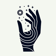Palm Hand Silhouette Vector Icon Human Fingers Line Art Illustration