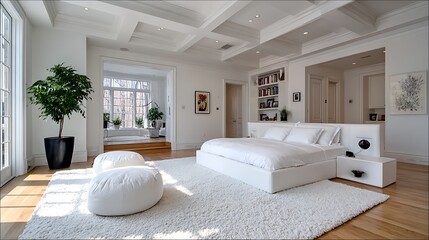Modern Minimalist Bedroom with Clean Lines and Natural Light in Elegant Interior