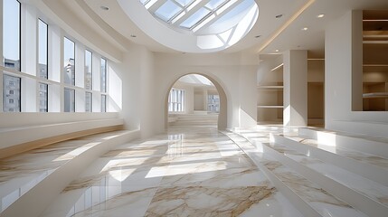 Modern Minimalist Interior Design with Elegant Marble Flooring and Ample Natural Light