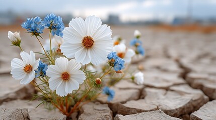Resilient Flower Survives in Cracked Earth Amidst Nature's Beauty and Challenges