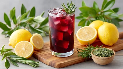 Refreshing Red Wine Spritzer Cocktail with Lemon and Fresh Herbs