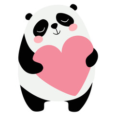 Cute panda in love holding a big heart, valentine's day illustration. Flat vector illustration in simple childish style. Vector illustration