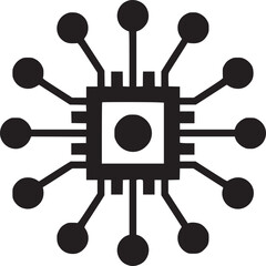 A black and white illustration of a central processing unit on a light gray colored background plain design