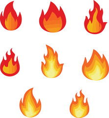 Set of Colorful Flame Icons Vector Illustration