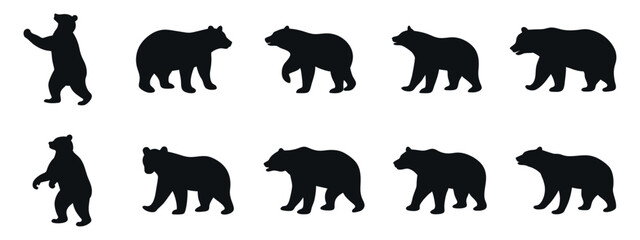 Bear silhouette vector collection in various Poses.