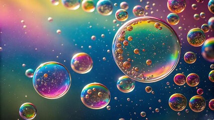 A high-resolution, ultra HD abstract background filled with transparent liquid bubbles floating in various sizes. Suitable for cosmetic, water, skincare, or science-themed visuals.

