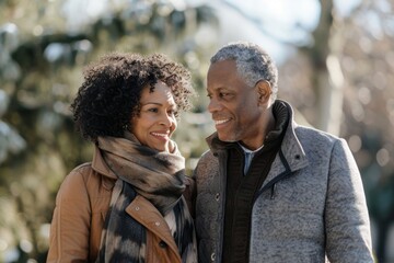 Portrait of a blissful couple in their 50s walking together