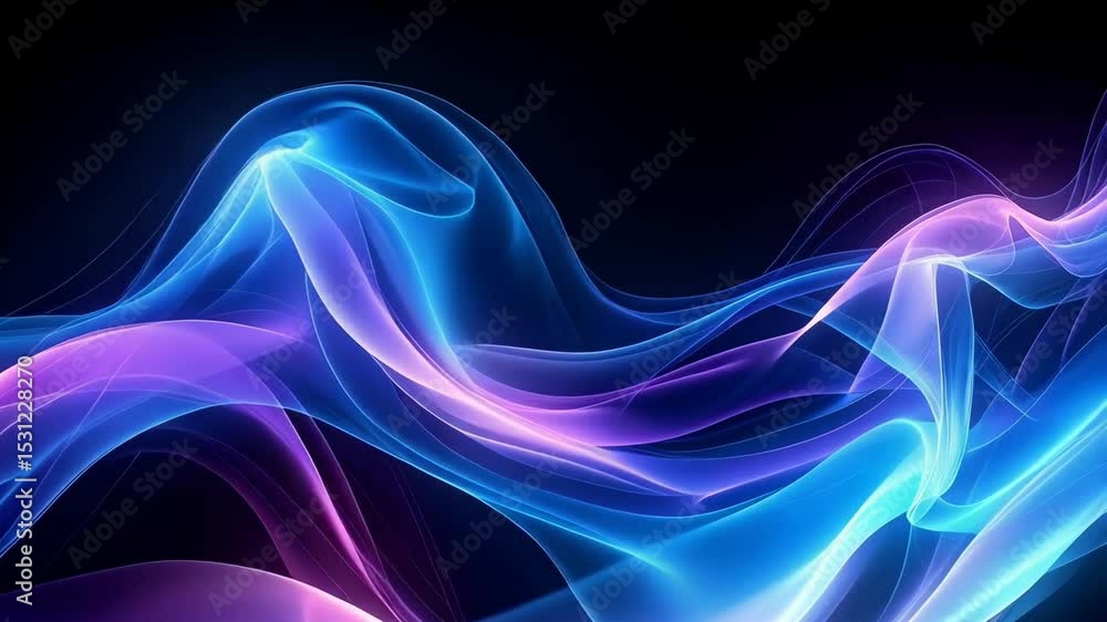 Poster elegant flowing abstract background with transparent waves of blue, purple, and orange light creatin