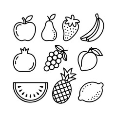 Nine line art fruits illustration set