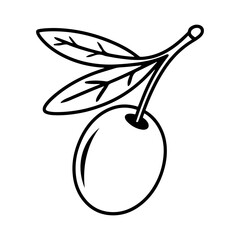 Single olive with leaves line art illustration