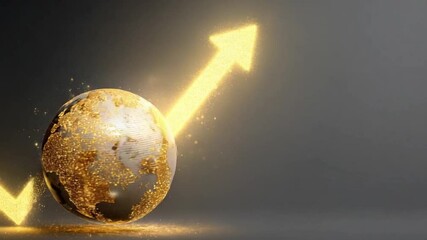 money financial economy, Global business, market growth, worldwide commerce futuristic concept with Earth globe and arrow up in glowing low on golw glitter background Modern abstract desi - Powered by Adobe