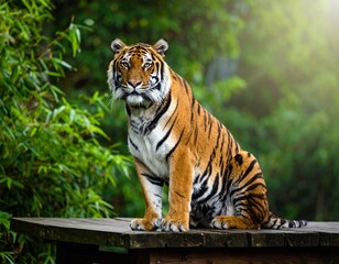 Tiger sitting isolated on white background