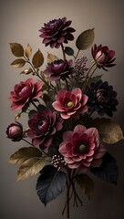 Grungy vintage floral background with blooming roses and delicate leaves, a seamless pattern illustrating the beauty of nature's design