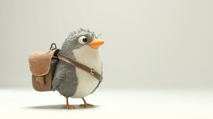 Cartoon Bird Delivering Mail in a Tiny Satchel