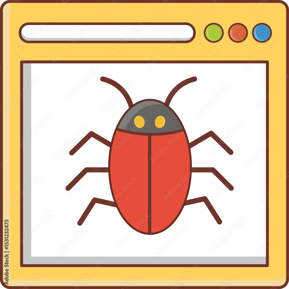 Poster bug searching, virus scanning under magnifier with data folder vector illustration