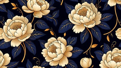 Yellow rose floral seamless pattern background with vintage flower design