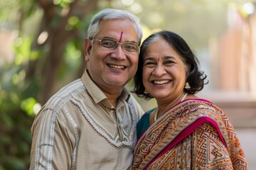 Portrait of a happy indian couple in their 50s celebrating a success