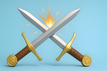 Sword Clash Symbolizing Financial Competition and Economic Conflict
