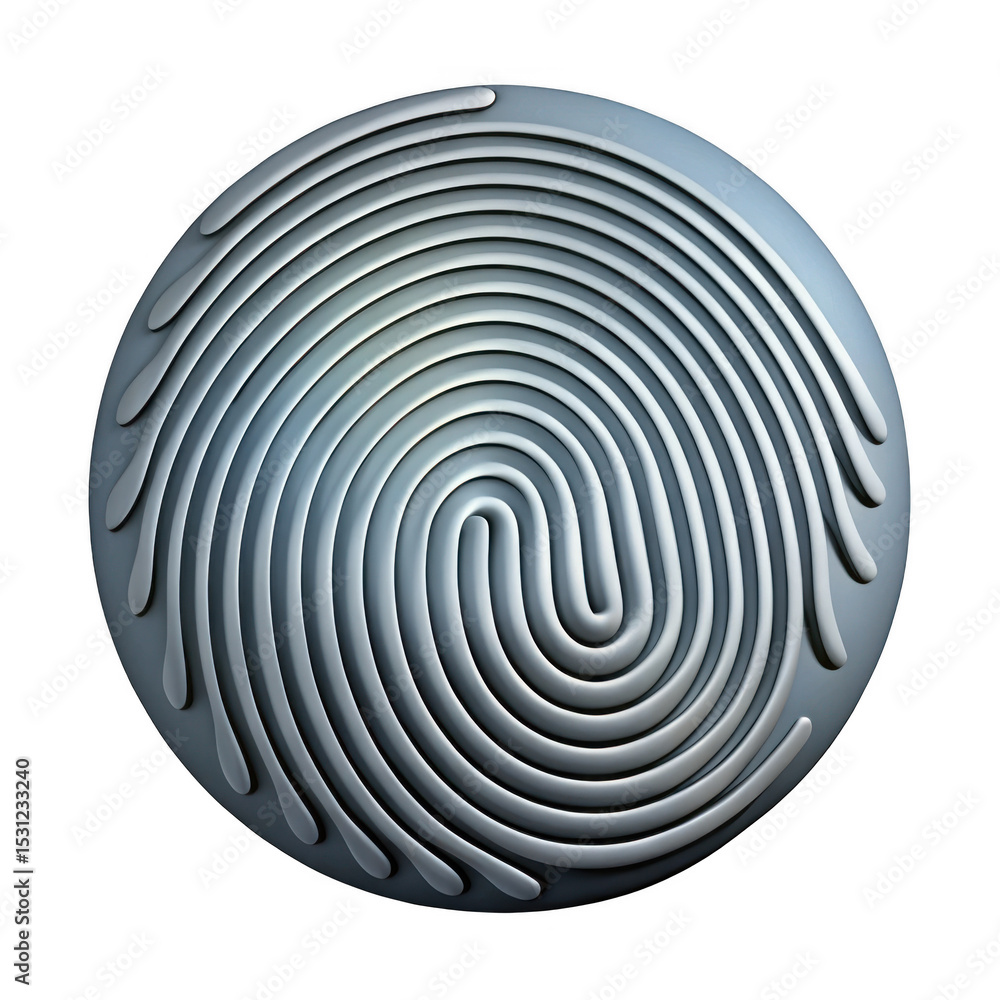 Poster 3d fingerprint icon realistic silver swirl design isolated on transparent background