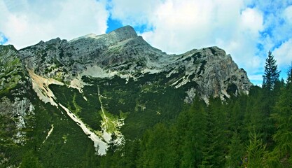 Slovenia - panoramic view of the Julian Alps from the footpath to the peak of Vršič