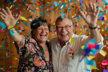 Portrait of a blissful couple in their 50s celebrating a success