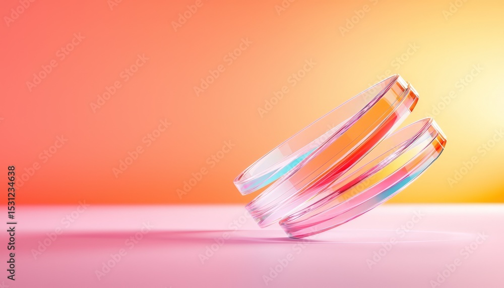 Poster abstract translucent glass waveforms floating above pink orange gradient