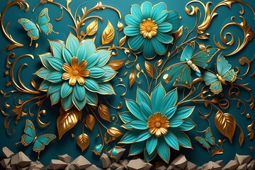 Elegant seamless floral pattern with gold flower and leaf illustration on a vintage texture background for textile design or wallpaper
