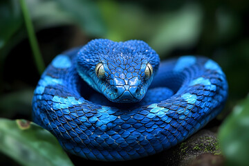 Fototapeta premium Close-up of a vibrant blue snake.