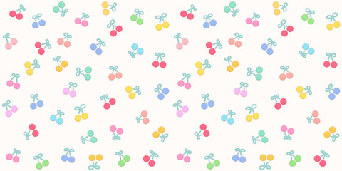 Cute Pastel Cherry Seamless Pattern with Embossed Style on Cream Background. wallpaper for baby or kid . Modern vintage wallpaper .
