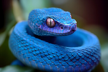 Fototapeta premium Close-up of a vibrant blue snake.