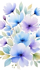 White spring flowers pattern on blue background floral illustration