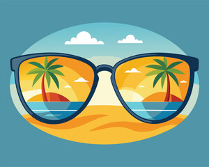 Summer Vacation. Sunglasses Reflection of Tropical Beach Paradise