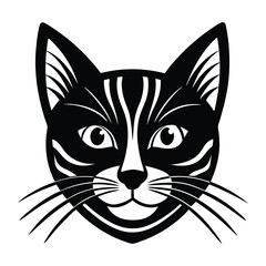 Cute domestic black and white cat face drawing with funny eyes, a charming animal illustration