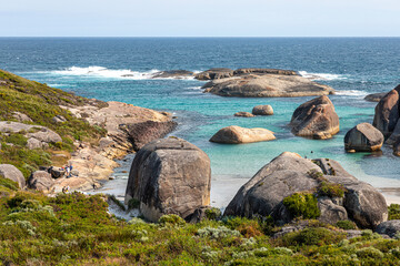 Curious rock formations beside the Southern Ocean at Elephant Rocks on the edge of William Bay National Park in the Shire of Denmark, Great Southern region of Western Australia, WA, Australia.