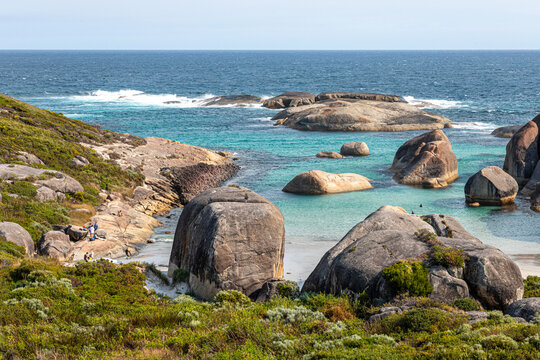 Curious rock formations beside the Southern Ocean at Elephant Rocks on the edge of William Bay National Park in the Shire of Denmark, Great Southern region of Western Australia, WA, Australia.