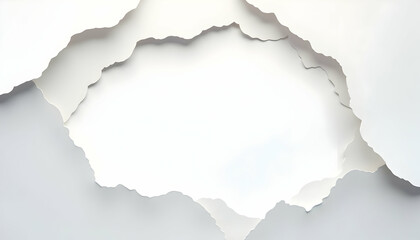 Obraz premium Torn Paper Layers with Opening in Center, White and Gray Abstract