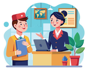 Customer Service at Hotel Reception. Travel Agent and Client Interaction