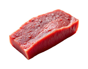 solo vacuum sealed atlantic bluefin tuna steak on a white background, in a detailed style, with intricate lines, minimal shadow, bright light, high resolution