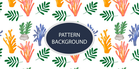 Beautifull Watercolor coral and reef variant type of underwater concept pattern background.Bright and stylish sea theme background
