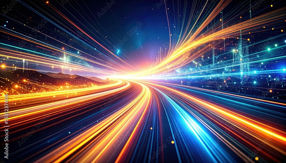 Aufkleber abstract digital pathway of glowing code lines in virtual landscape