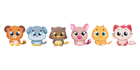 Cute funny animal head icon set with baby safari animals vector illustration collection