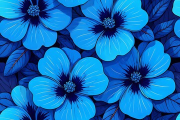 Vibrant Blue Floral Pattern Seamless Design for Textile and Wallpaper