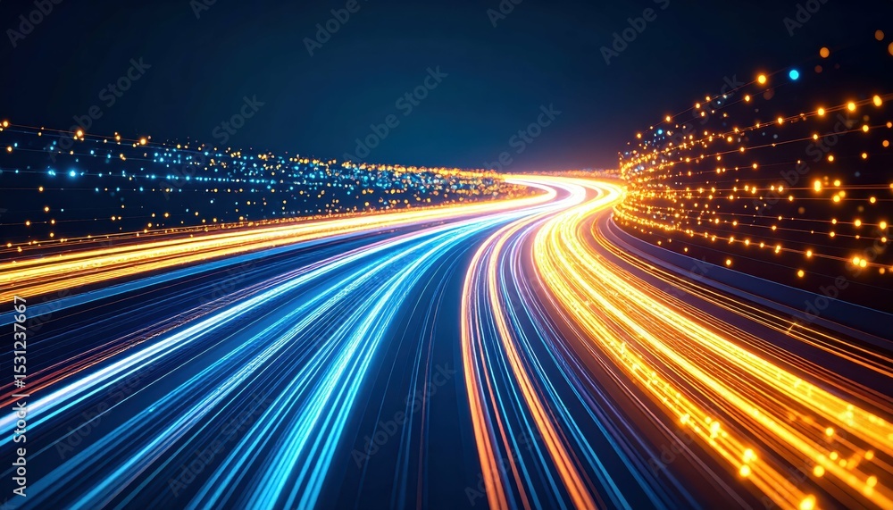 Poster Digital Pathway of Glowing Data Streams Flowing Through Abstract Network
