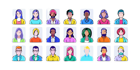 Obraz premium Family and business group vector illustration with diverse people avatars