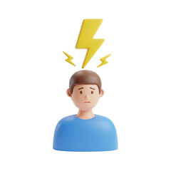 Man with Headache and Lightning Bolt 3D Render Icon