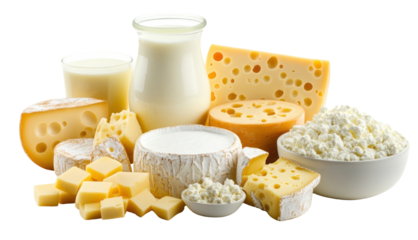PNG Milk products cheese dairy assortment.